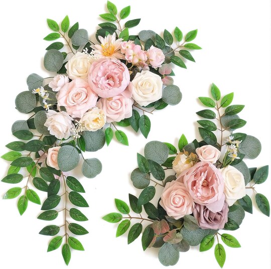 Greentek; Faux Flower Swag Set of 2 for Wedding Signs, Pink Silk Floral Swag Decorations for Arch, Welcome Sign, Ceremony and Reception Backdrop, Adjustable Artificial Flower Arrangements; Category:Spring Floral Garlands; Image:1